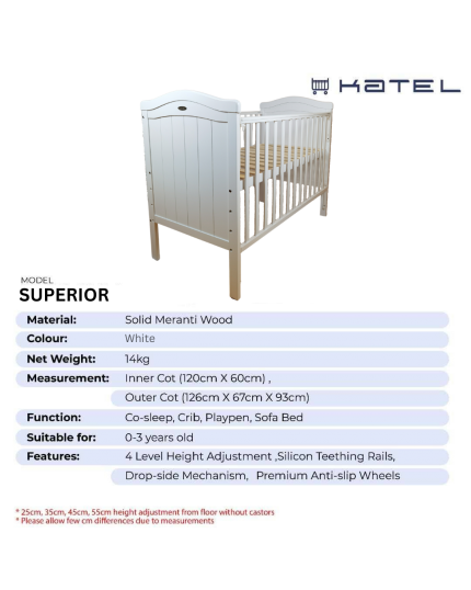 KATEL Baby Cot - Superior White