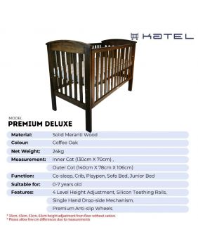 KATEL Baby Cot - Premium Deluxe Coffee Oak